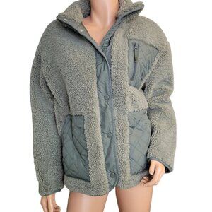 Bagatelle Collection Teddy Quilted Sherpa Fleece Olive Green Jacket SZ M